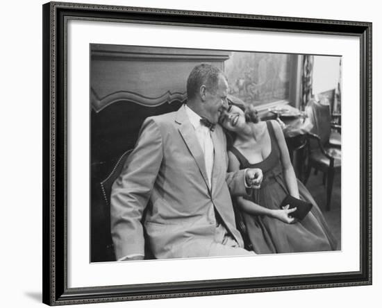 Photographer John Swope Sitting with Actress Jane Fonda During a Cocktail Party Given for Her-Allan Grant-Framed Premium Photographic Print