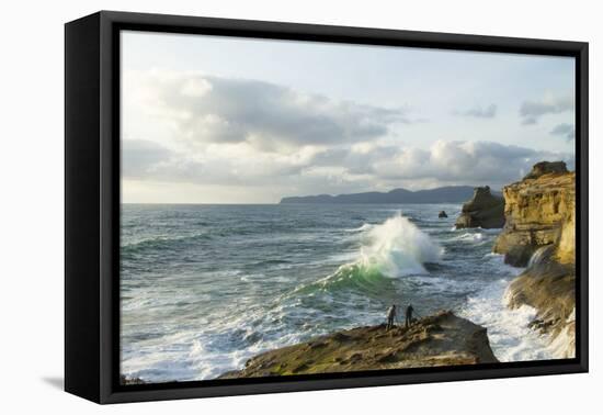 Photographers Along Cape Kiwanda. Pacific City, OR-Justin Bailie-Framed Premier Image Canvas