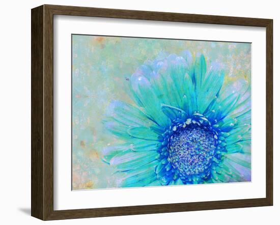 Photographic Layer Work of a Gerber Daisy with Textureand Floral Ornaments in Blue and Green Tones-Alaya Gadeh-Framed Photographic Print