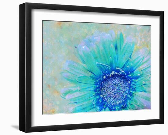 Photographic Layer Work of a Gerber Daisy with Textureand Floral Ornaments in Blue and Green Tones-Alaya Gadeh-Framed Photographic Print