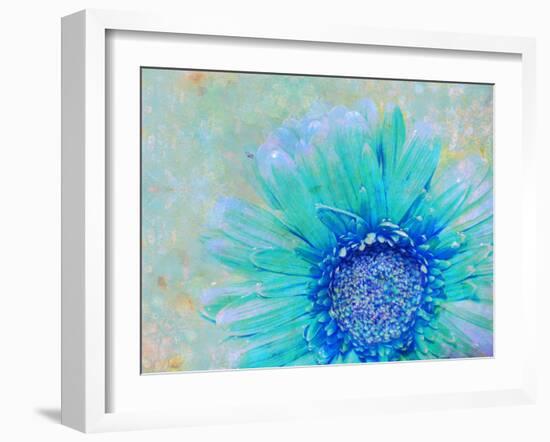 Photographic Layer Work of a Gerber Daisy with Textureand Floral Ornaments in Blue and Green Tones-Alaya Gadeh-Framed Photographic Print