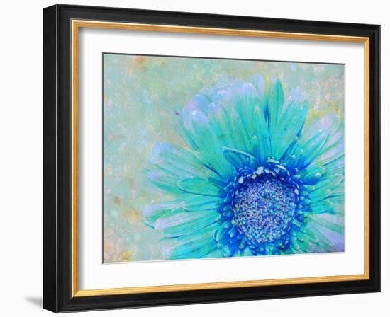 Photographic Layer Work of a Gerber Daisy with Textureand Floral Ornaments in Blue and Green Tones-Alaya Gadeh-Framed Photographic Print