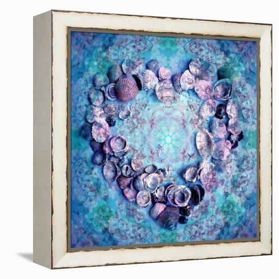Photographic Layer Work of a Heart from Seashells and Floral Ornaments in Blue Lavender Tones-Alaya Gadeh-Framed Premier Image Canvas