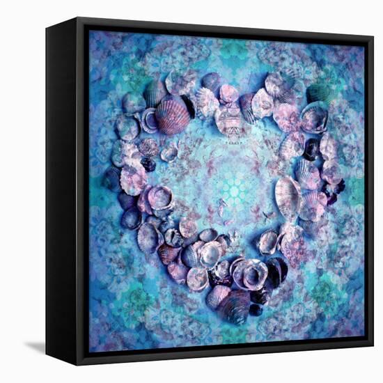 Photographic Layer Work of a Heart from Seashells and Floral Ornaments in Blue Lavender Tones-Alaya Gadeh-Framed Premier Image Canvas