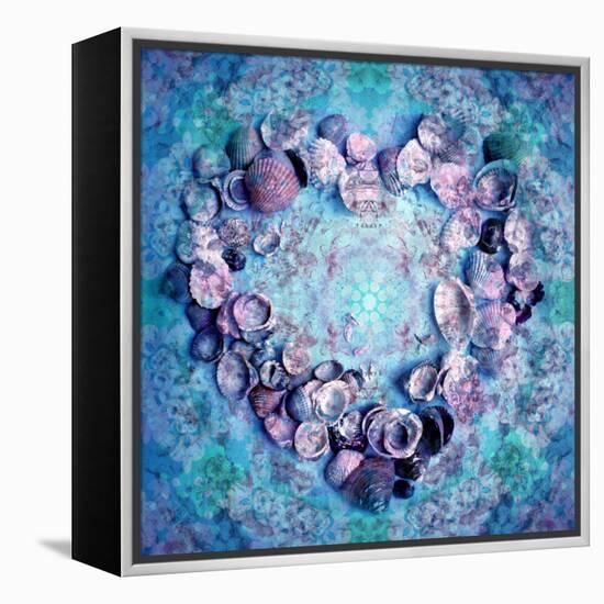 Photographic Layer Work of a Heart from Seashells and Floral Ornaments in Blue Lavender Tones-Alaya Gadeh-Framed Premier Image Canvas