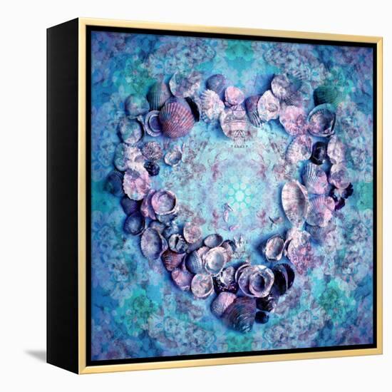 Photographic Layer Work of a Heart from Seashells and Floral Ornaments in Blue Lavender Tones-Alaya Gadeh-Framed Premier Image Canvas