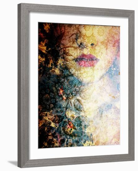 Photomontage of a Portrait of a Woman with Coloured Ornaments of Flowers and Trees-Alaya Gadeh-Framed Photographic Print