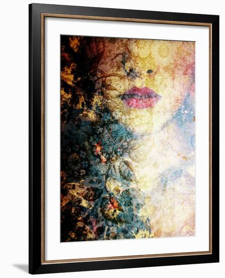 Photomontage of a Portrait of a Woman with Coloured Ornaments of Flowers and Trees-Alaya Gadeh-Framed Photographic Print