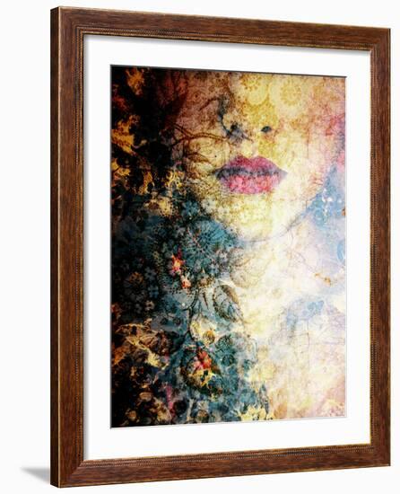 Photomontage of a Portrait of a Woman with Coloured Ornaments of Flowers and Trees-Alaya Gadeh-Framed Photographic Print