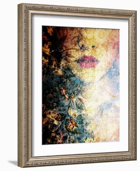 Photomontage of a Portrait of a Woman with Coloured Ornaments of Flowers and Trees-Alaya Gadeh-Framed Photographic Print