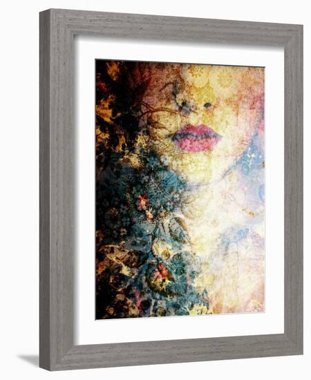 Photomontage of a Portrait of a Woman with Coloured Ornaments of Flowers and Trees-Alaya Gadeh-Framed Photographic Print