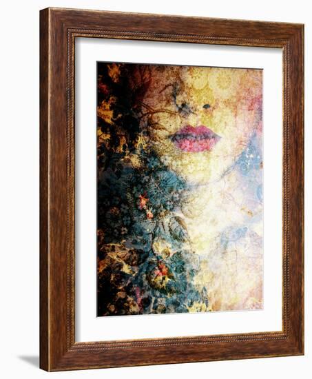 Photomontage of a Portrait of a Woman with Coloured Ornaments of Flowers and Trees-Alaya Gadeh-Framed Photographic Print