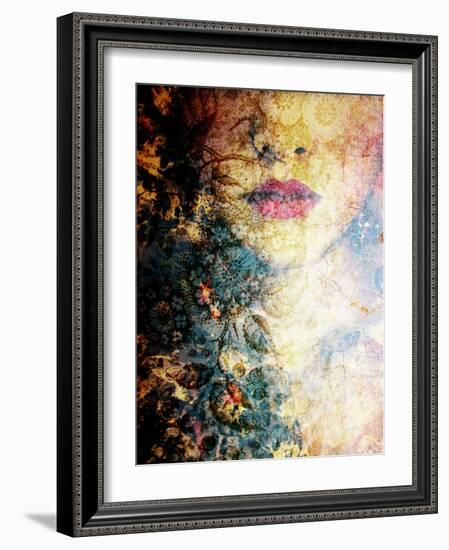 Photomontage of a Portrait of a Woman with Coloured Ornaments of Flowers and Trees-Alaya Gadeh-Framed Photographic Print