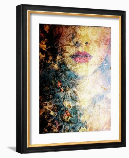 Photomontage of a Portrait of a Woman with Coloured Ornaments of Flowers and Trees-Alaya Gadeh-Framed Photographic Print