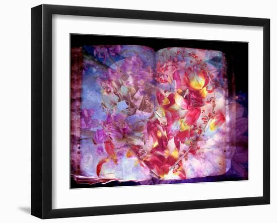 Photomontage of Flowers and Heart on an Old Book-Alaya Gadeh-Framed Photographic Print