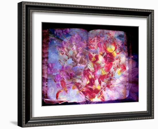 Photomontage of Flowers and Heart on an Old Book-Alaya Gadeh-Framed Photographic Print