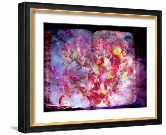 Photomontage of Flowers and Heart on an Old Book-Alaya Gadeh-Framed Photographic Print