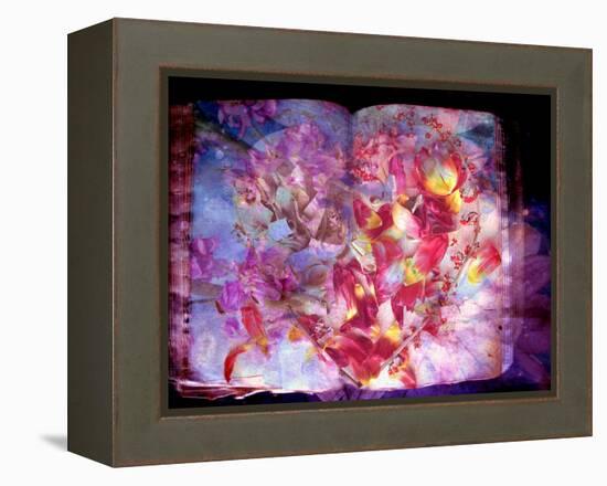 Photomontage of Flowers and Heart on an Old Book-Alaya Gadeh-Framed Premier Image Canvas