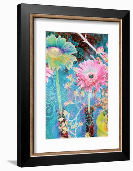 Photomontage of Gerbera in Vase with Ornate Hand Subscriptions-Alaya Gadeh-Framed Photographic Print