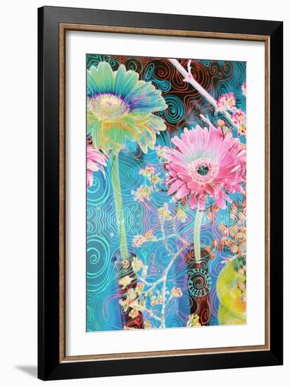 Photomontage of Gerbera in Vase with Ornate Hand Subscriptions-Alaya Gadeh-Framed Photographic Print