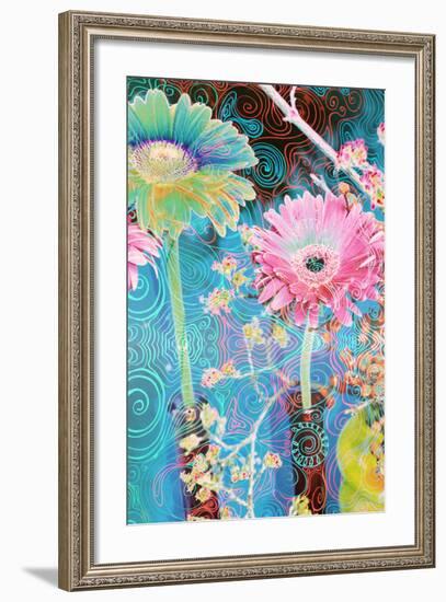 Photomontage of Gerbera in Vase with Ornate Hand Subscriptions-Alaya Gadeh-Framed Photographic Print
