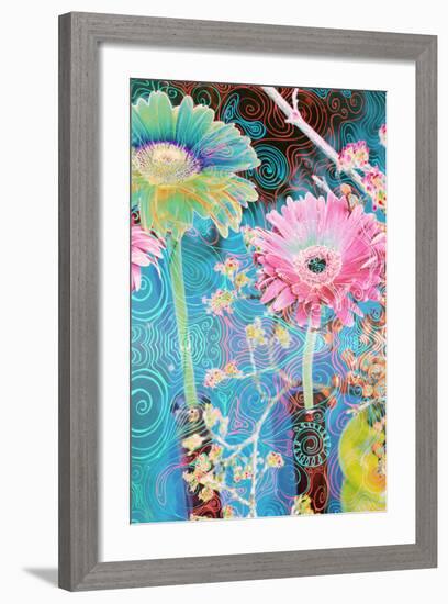 Photomontage of Gerbera in Vase with Ornate Hand Subscriptions-Alaya Gadeh-Framed Photographic Print