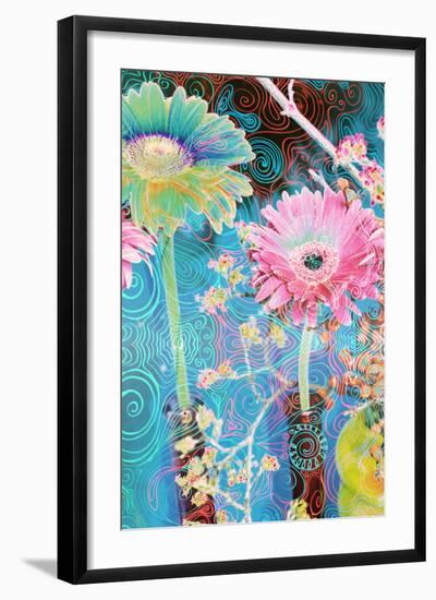 Photomontage of Gerbera in Vase with Ornate Hand Subscriptions-Alaya Gadeh-Framed Photographic Print