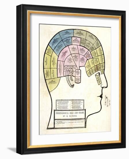 Phrenological Head and Chart, Pub. 1857 (Colour Litho)-English School-Framed Giclee Print