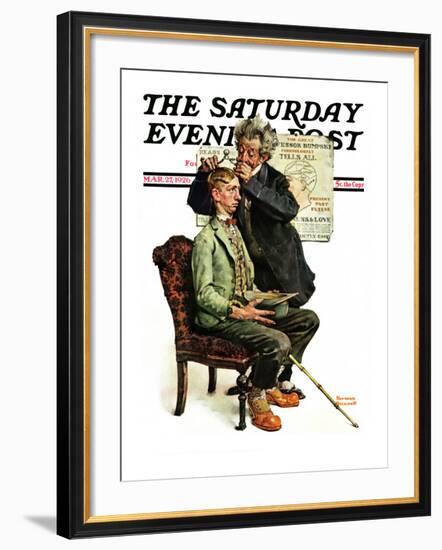 "Phrenologist" Saturday Evening Post Cover, March 27,1926-Norman Rockwell-Framed Giclee Print