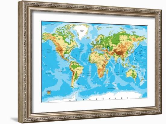 Physical Map of the World-Serban Bogdan-Framed Art Print