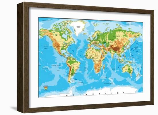 Physical Map of the World-Serban Bogdan-Framed Art Print