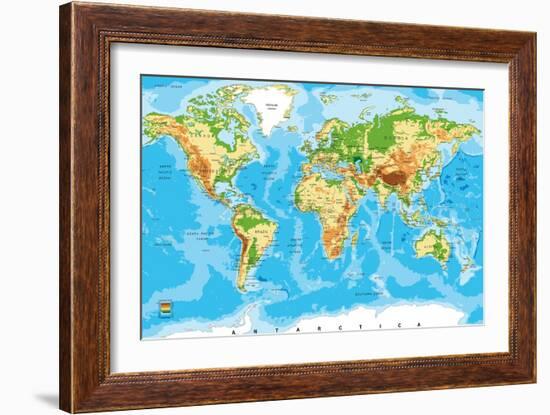 Physical Map of the World-Serban Bogdan-Framed Art Print