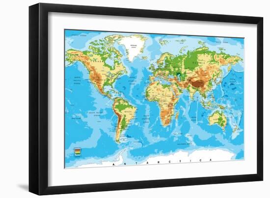 Physical Map of the World-Serban Bogdan-Framed Art Print