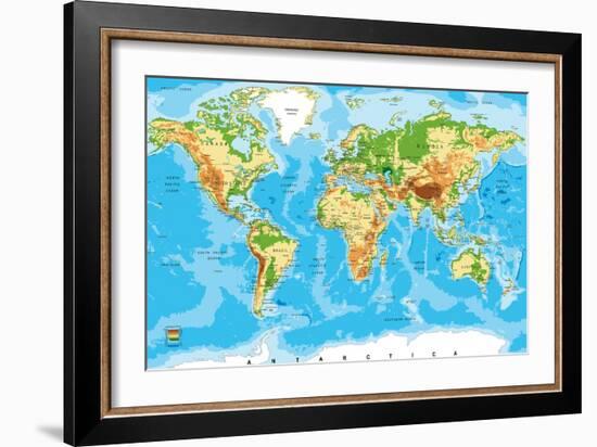 Physical Map of the World-Serban Bogdan-Framed Art Print