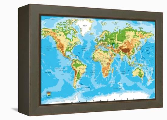 Physical Map of the World-Serban Bogdan-Framed Stretched Canvas