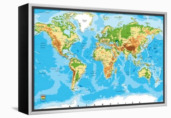 Physical Map of the World-Serban Bogdan-Framed Stretched Canvas