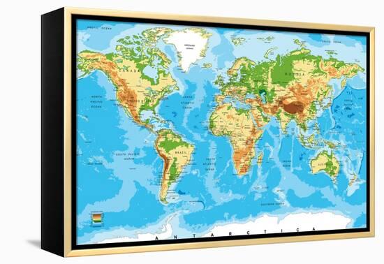 Physical Map of the World-Serban Bogdan-Framed Stretched Canvas