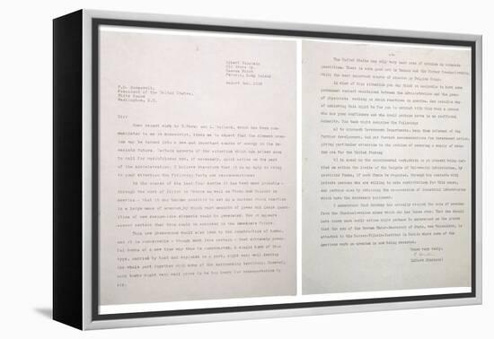 Physicist Albert Einstein's Letter to President Franklin Roosevelt, Aug. 2, 1939-null-Framed Stretched Canvas