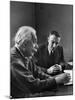 Physicist J. Robert Oppenheimer Discusses Theory of Matter with Famed Physicist Dr. Albert Einstein-Alfred Eisenstaedt-Mounted Premium Photographic Print