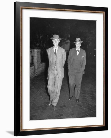 Physicist J. Robert Oppenheimer Walking with His Lawyer Lloyd K. Garrison-Ralph Morse-Framed Premium Photographic Print