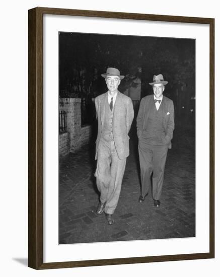 Physicist J. Robert Oppenheimer Walking with His Lawyer Lloyd K. Garrison-Ralph Morse-Framed Premium Photographic Print