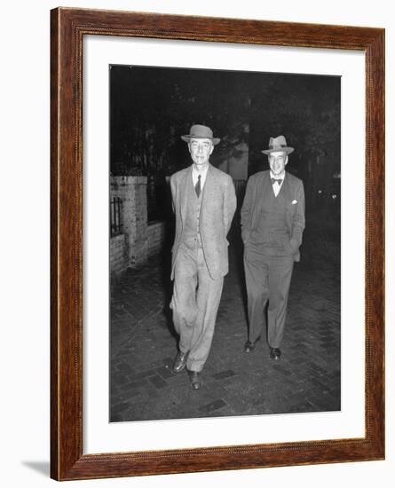 Physicist J. Robert Oppenheimer Walking with His Lawyer Lloyd K. Garrison-Ralph Morse-Framed Premium Photographic Print