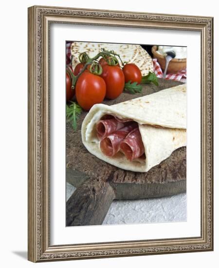 Piadina Flat Bread With Salami and Stracchino Cheese, Typical Emilia Romagna Food-null-Framed Photographic Print