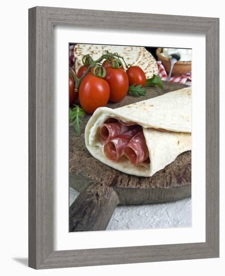 Piadina Flat Bread With Salami and Stracchino Cheese, Typical Emilia Romagna Food-null-Framed Photographic Print