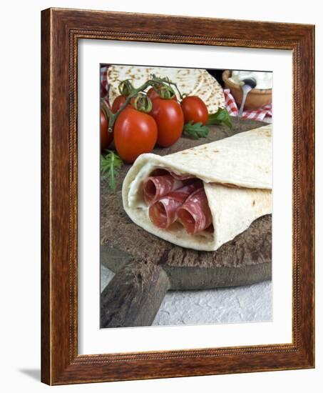 Piadina Flat Bread With Salami and Stracchino Cheese, Typical Emilia Romagna Food-null-Framed Photographic Print