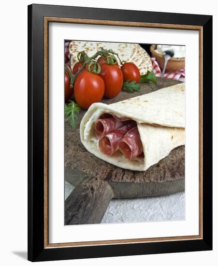 Piadina Flat Bread With Salami and Stracchino Cheese, Typical Emilia Romagna Food-null-Framed Photographic Print