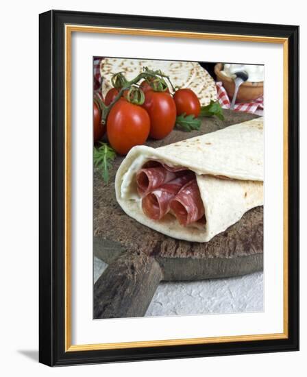 Piadina Flat Bread With Salami and Stracchino Cheese, Typical Emilia Romagna Food-null-Framed Photographic Print