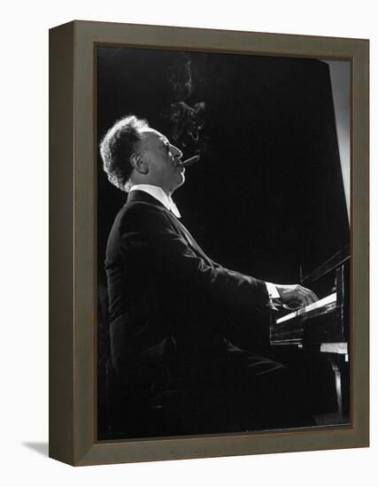 Pianist Arthur Rubenstein at the Piano, Smoking Cigar-Gjon Mili-Framed Premier Image Canvas