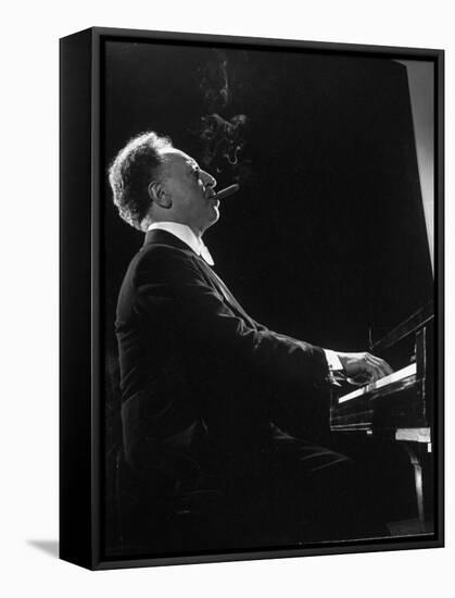 Pianist Arthur Rubenstein at the Piano, Smoking Cigar-Gjon Mili-Framed Premier Image Canvas