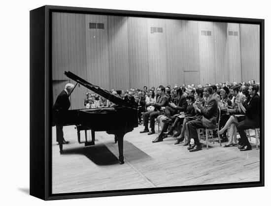 Pianist Artur Rubinstein Taking Bow Next to Grand Piano as Audience Enthusiastically Responds-null-Framed Premier Image Canvas